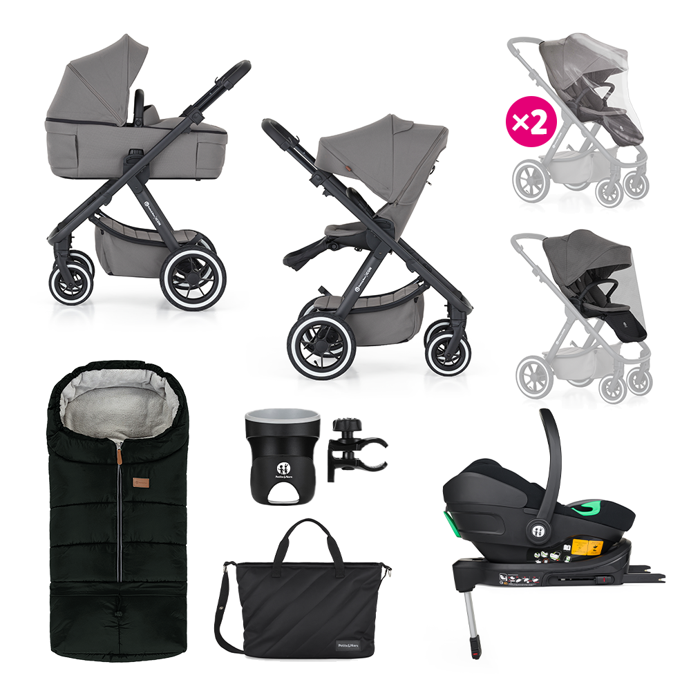 PETITE&MARS Kombinált babakocsi ICON 2in1 Dove Grey XXL AIR + Core Pro i-Size Black Grey  + Bázis