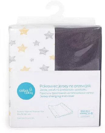 Ceba Baby pelenkázó lap huzat 50x70-80cm Light grey + Yellow Stars 2db