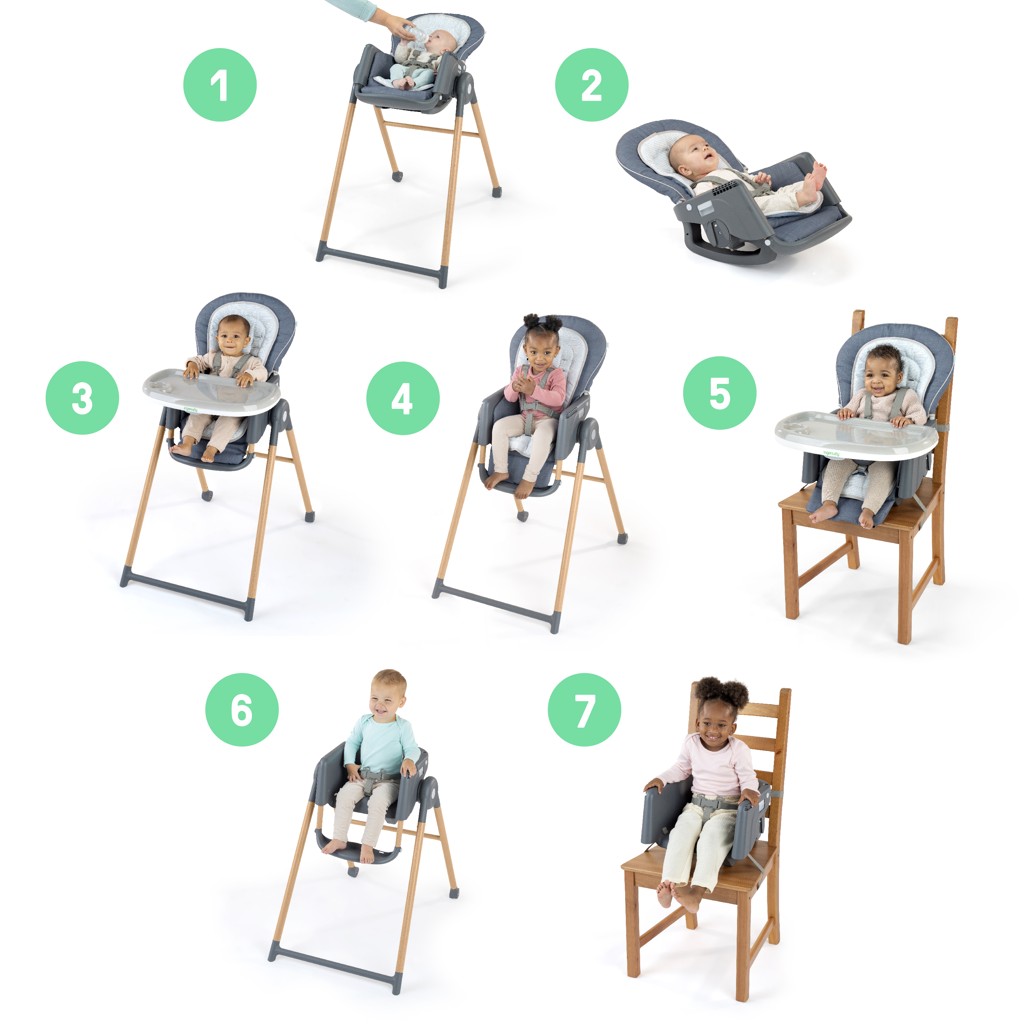 INGENUITY Deluxe 7 az 1-ben Proper Positioner™ Chambray etetőszék 0 hónapos kortól 23 kg-ig