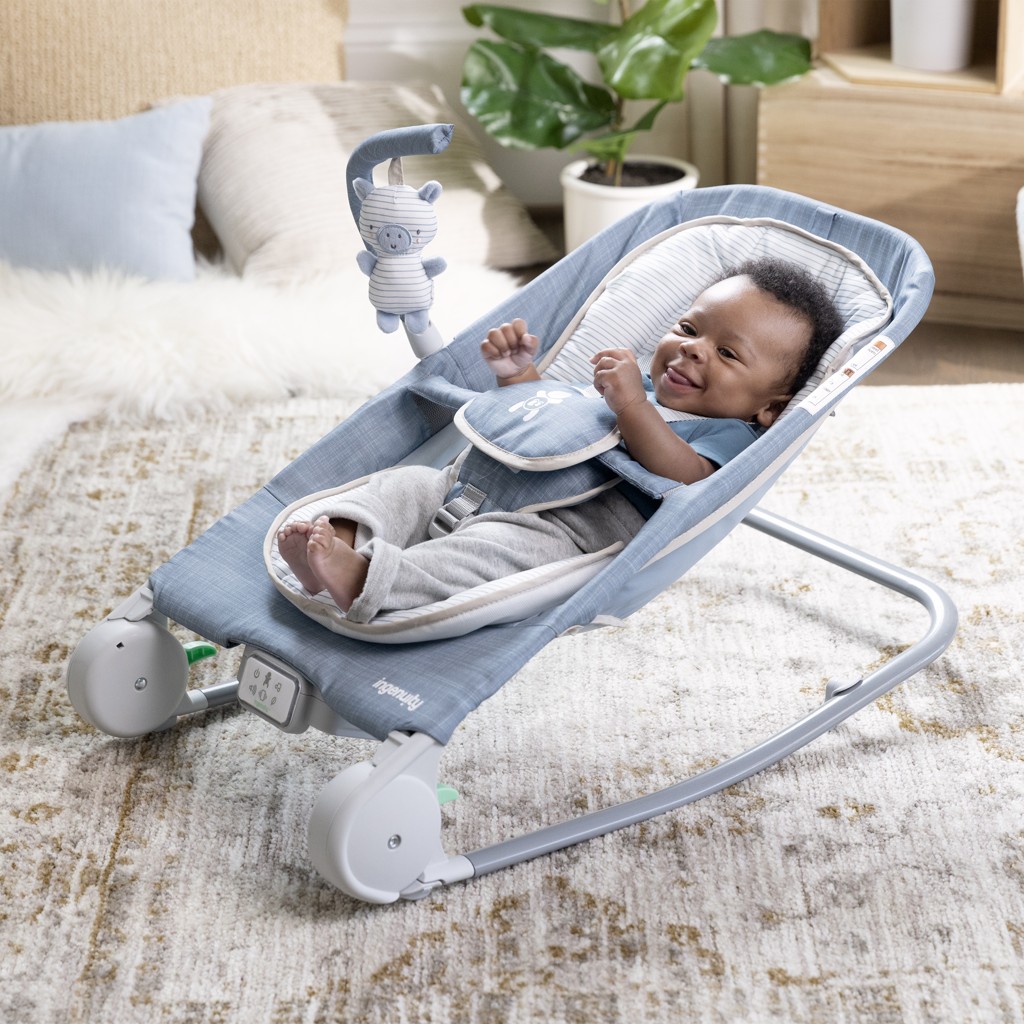INGENUITY Happy Belly™ Rock-to-Bounce - Chambray vibráló masszázs babahinta 0m+ -ig 9kg