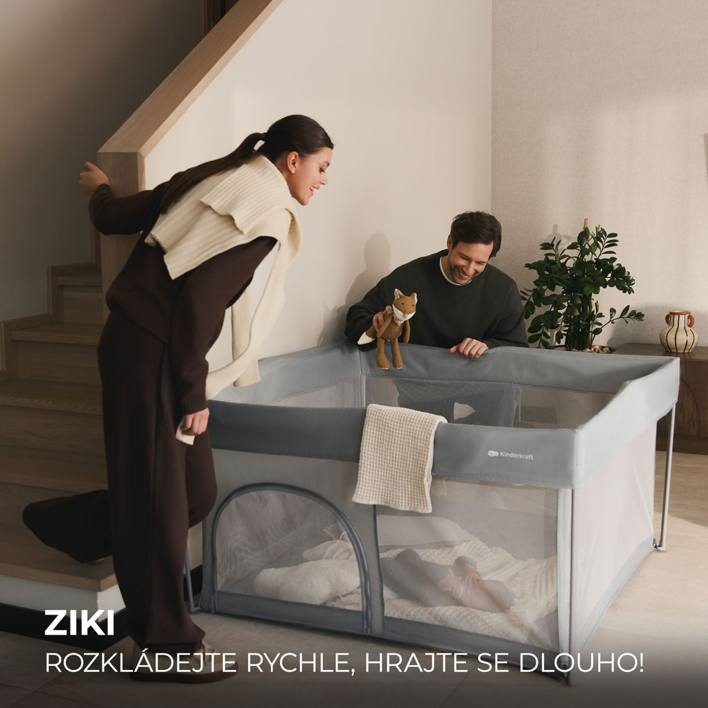 KINDERKRAFT Összecsukható gyerek járóka Ziki Light Grey