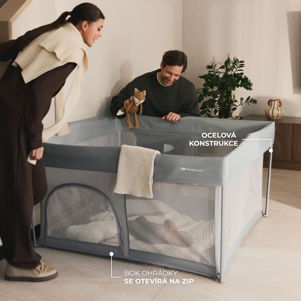 KINDERKRAFT Összecsukható gyerek járóka Ziki Light Grey