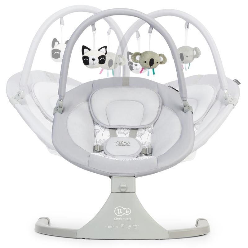 KINDERKRAFT Pihenőszék hintázó és dallamos 2 az 1-ben Luli szürke, 9 kg-ig