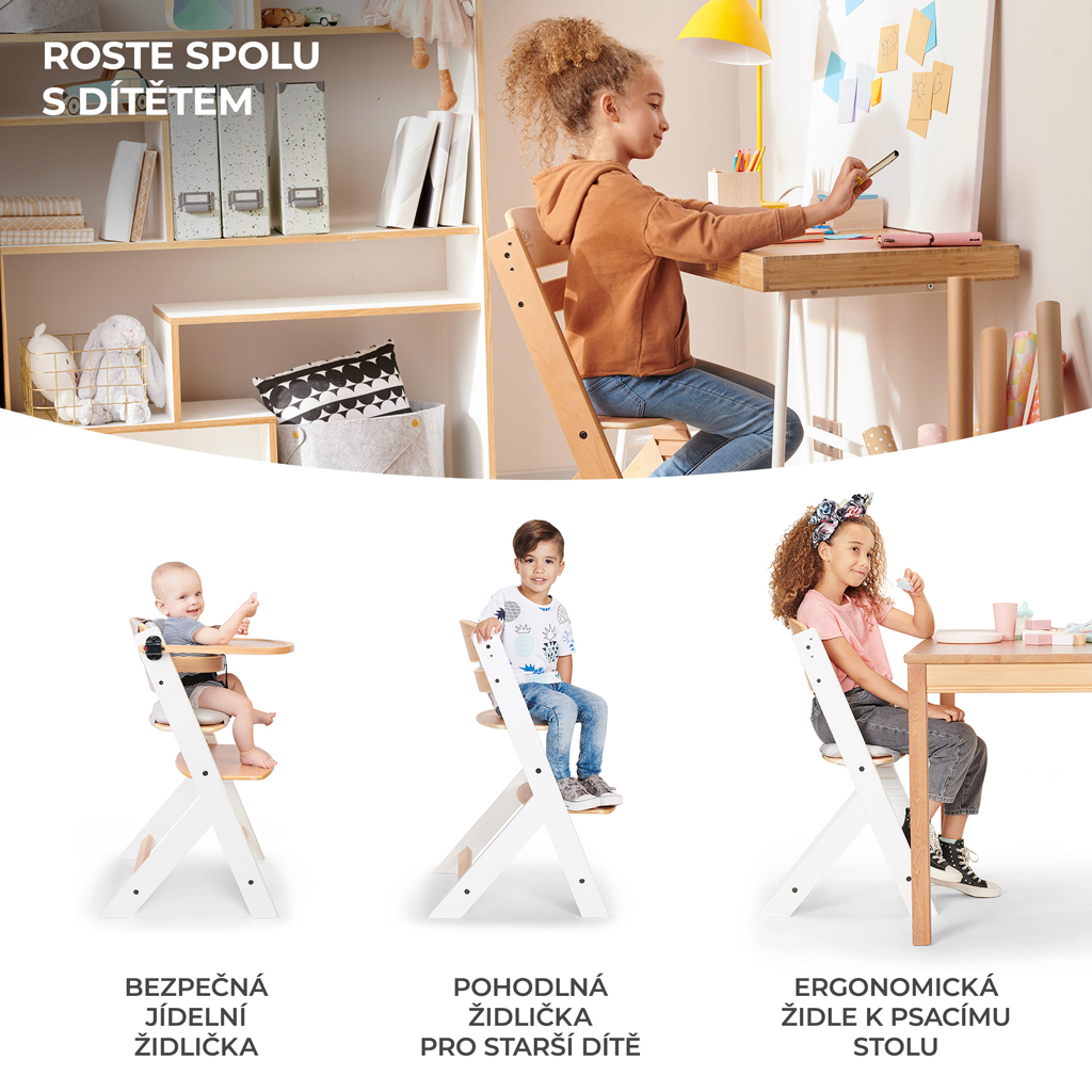 KINDERKRAFT Etetőszék Enock White wooden, Premium