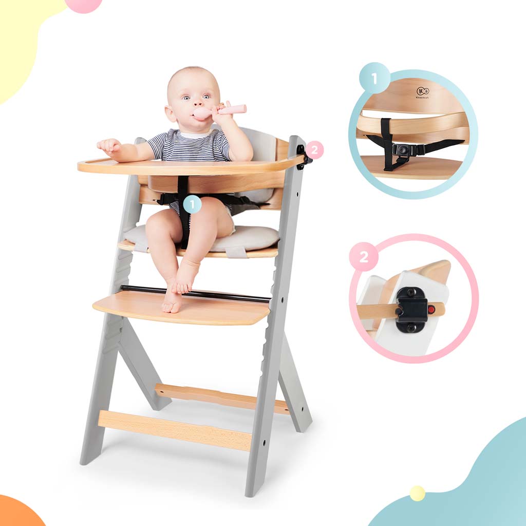 KINDERKRAFT Etetőszék Enock Grey wooden, Premium