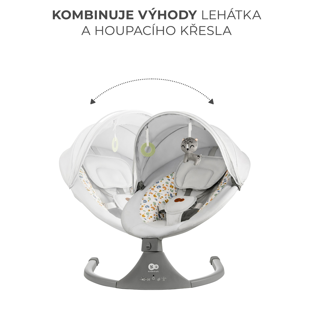 KINDERKRAFT - Gyerek hintaszék dallammal 2 az 1-ben LUMI, Premium Light Grey