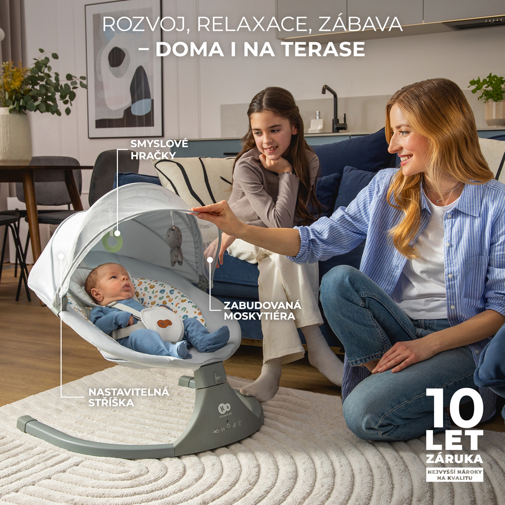 KINDERKRAFT - Gyerek hintaszék dallammal 2 az 1-ben LUMI, Premium Light Grey