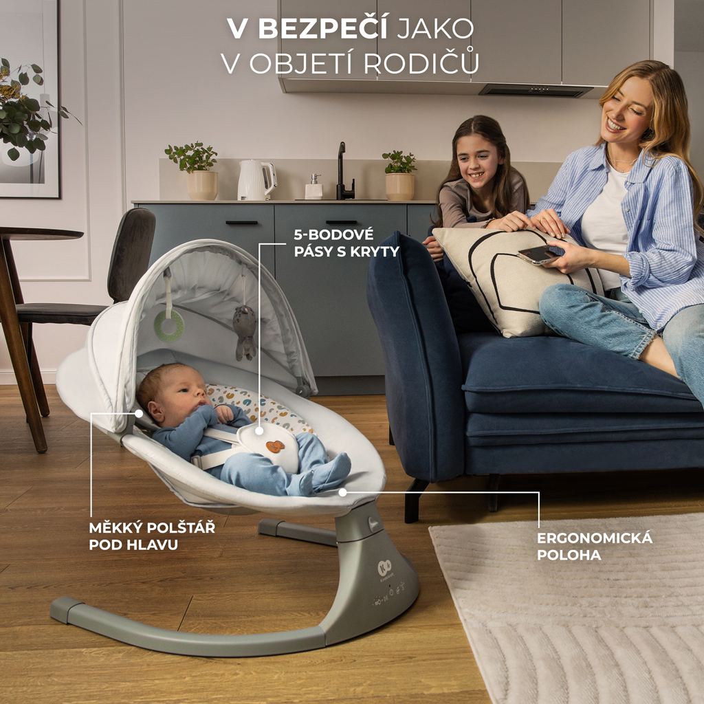 KINDERKRAFT - Gyerek hintaszék dallammal 2 az 1-ben LUMI, Premium Light Grey