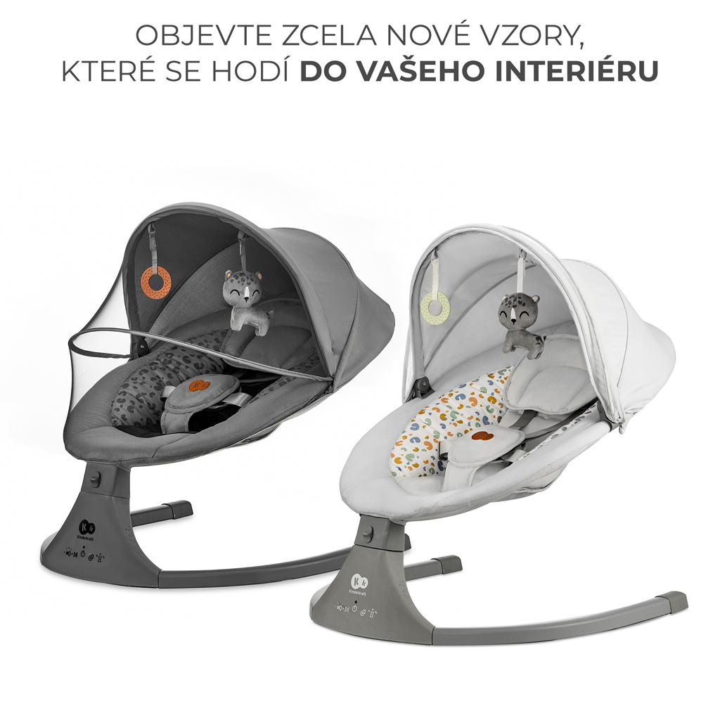 KINDERKRAFT - Gyerek hintaszék dallammal 2 az 1-ben LUMI, Premium Light Grey