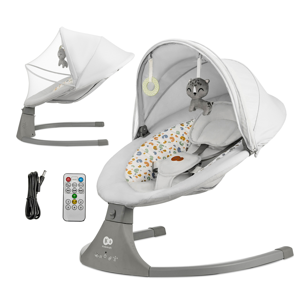 KINDERKRAFT - Gyerek hintaszék dallammal 2 az 1-ben LUMI, Premium Light Grey