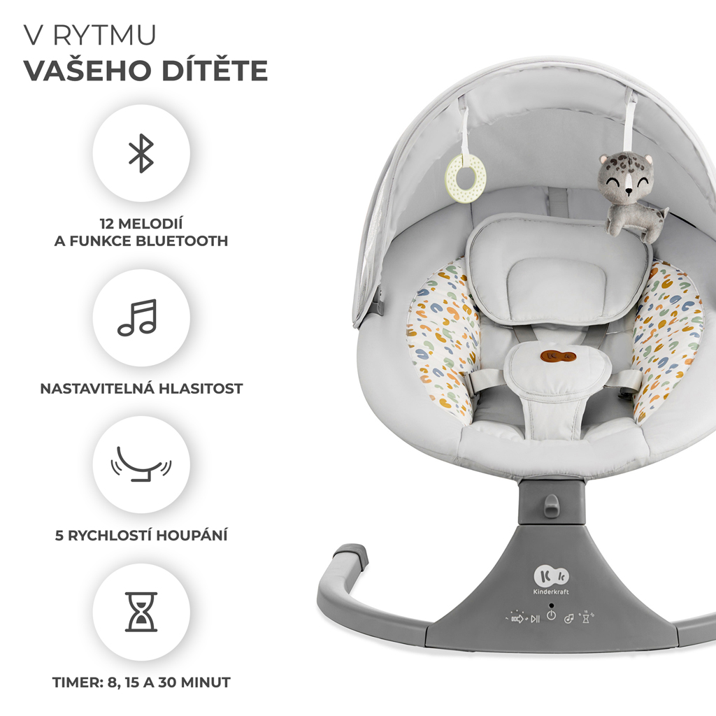 KINDERKRAFT - Gyerek hintaszék dallammal 2 az 1-ben LUMI, Premium Light Grey
