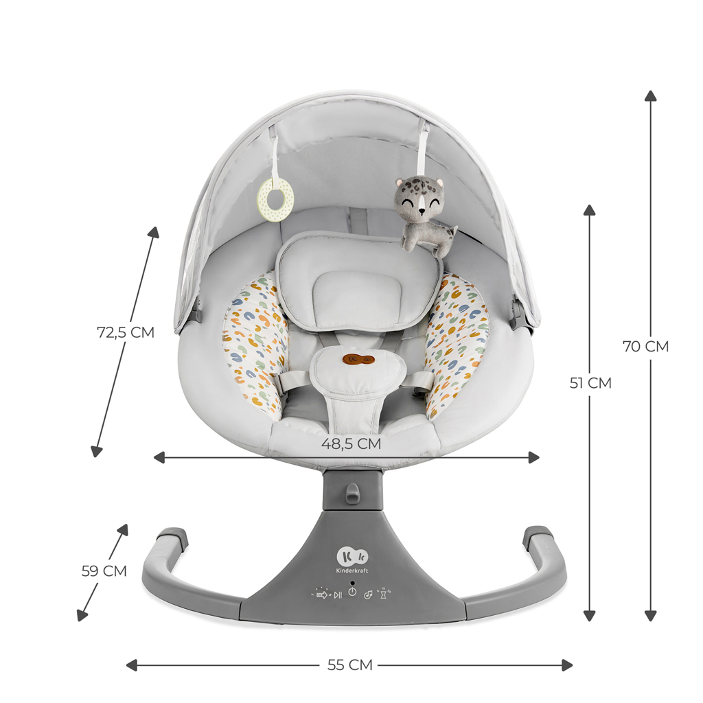 KINDERKRAFT - Gyerek hintaszék dallammal 2 az 1-ben LUMI, Premium Light Grey