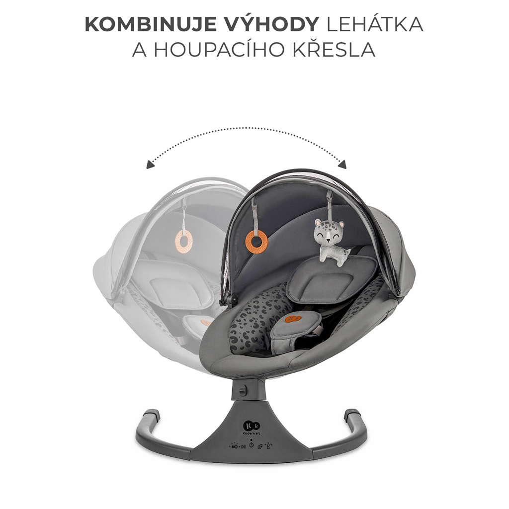 KINDERKRAFT - Gyerek hintaszék dallammal 2 az 1-ben LUMI, Premium Dark Grey