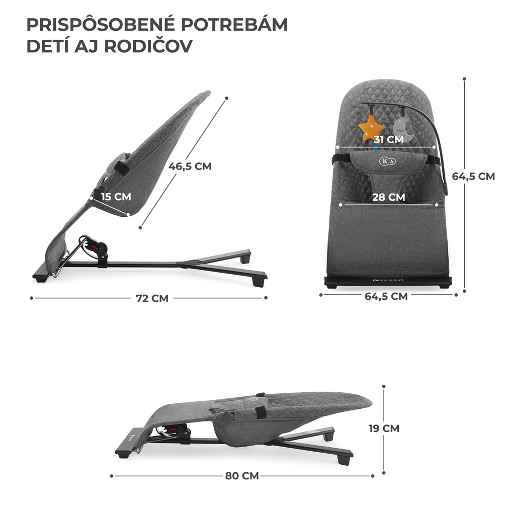 KINDERKRAFT Pihenőszék hintázó Mimi Grey, 9 kg-ig