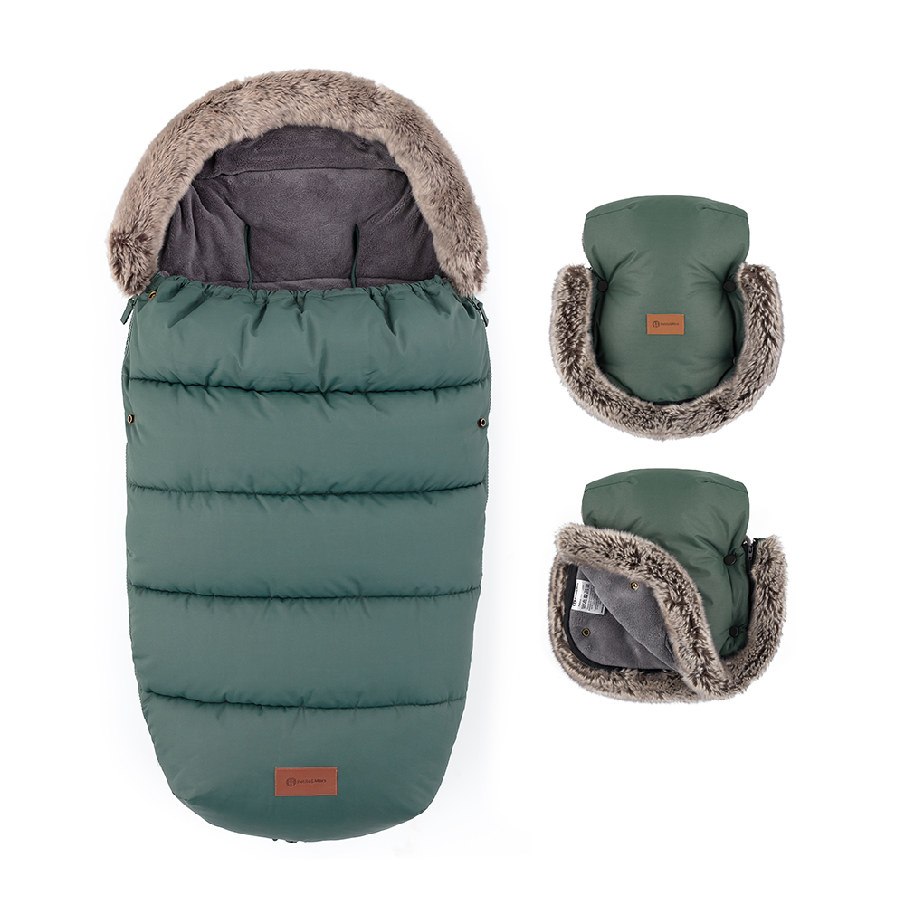 PETITE&MARS Téli bundazsák szett Comfy 4 az 1-ben + babakocsi kesztyű Furry Veritable Khaki