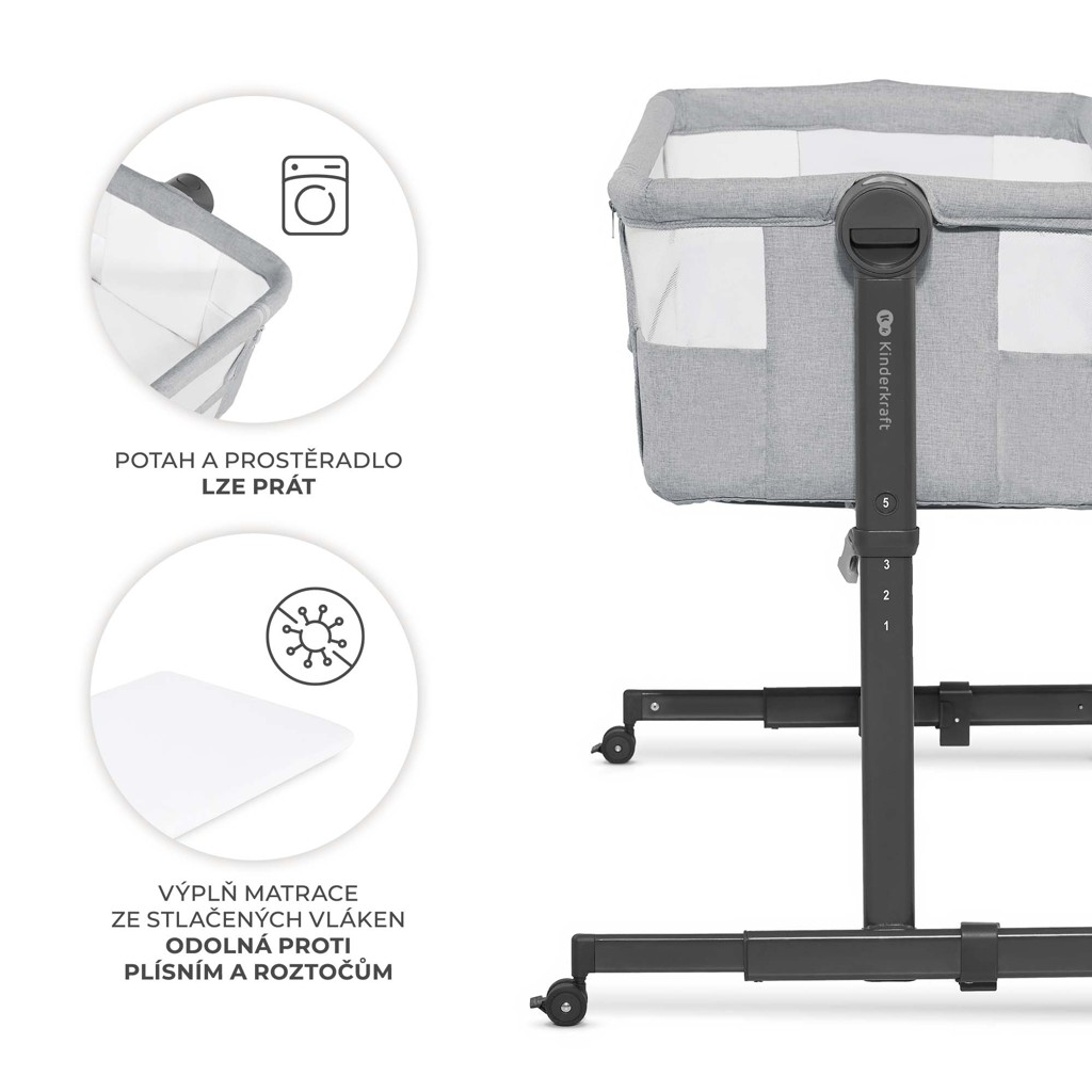 KINDERKRAFT Gyerekágy állítható Nestee Up2 Világosszürke