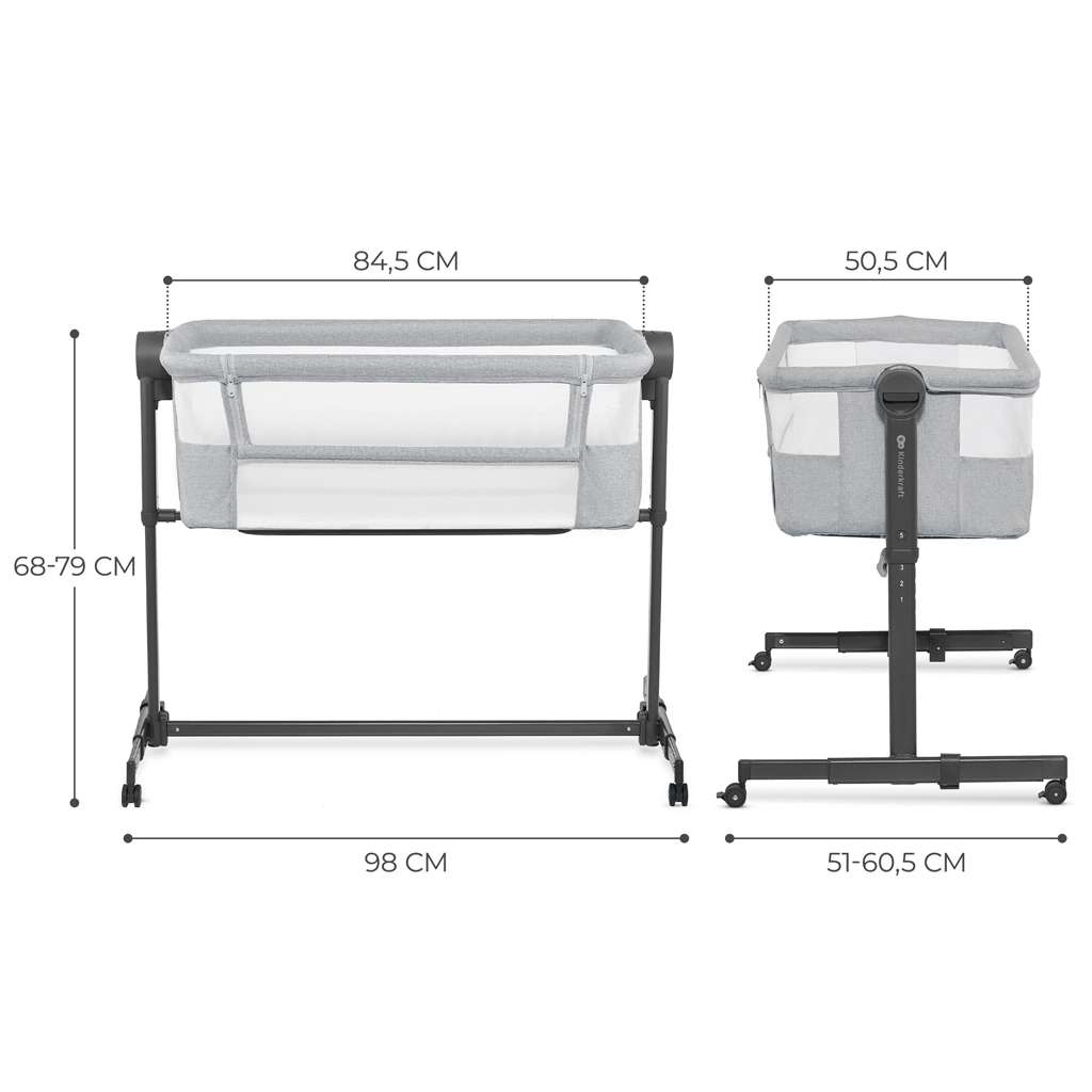 KINDERKRAFT Gyerekágy állítható Nestee Up2 Világosszürke