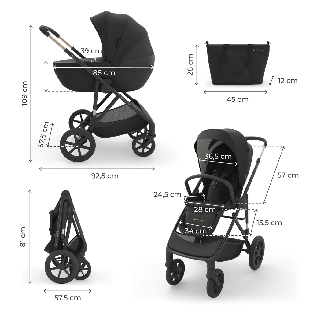 KINDERKRAFT Kombinált babakocsi 3 az 1-ben Prime 3 Venezian Black