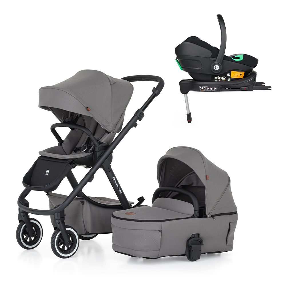 PETITE&amp;amp;amp;amp;amp;amp;amp;amp;amp;MARS Kombinált babakocsi ICON 2in1 Dove Grey LITE AIR + Core Pro i-Size Black Grey  + Bázis