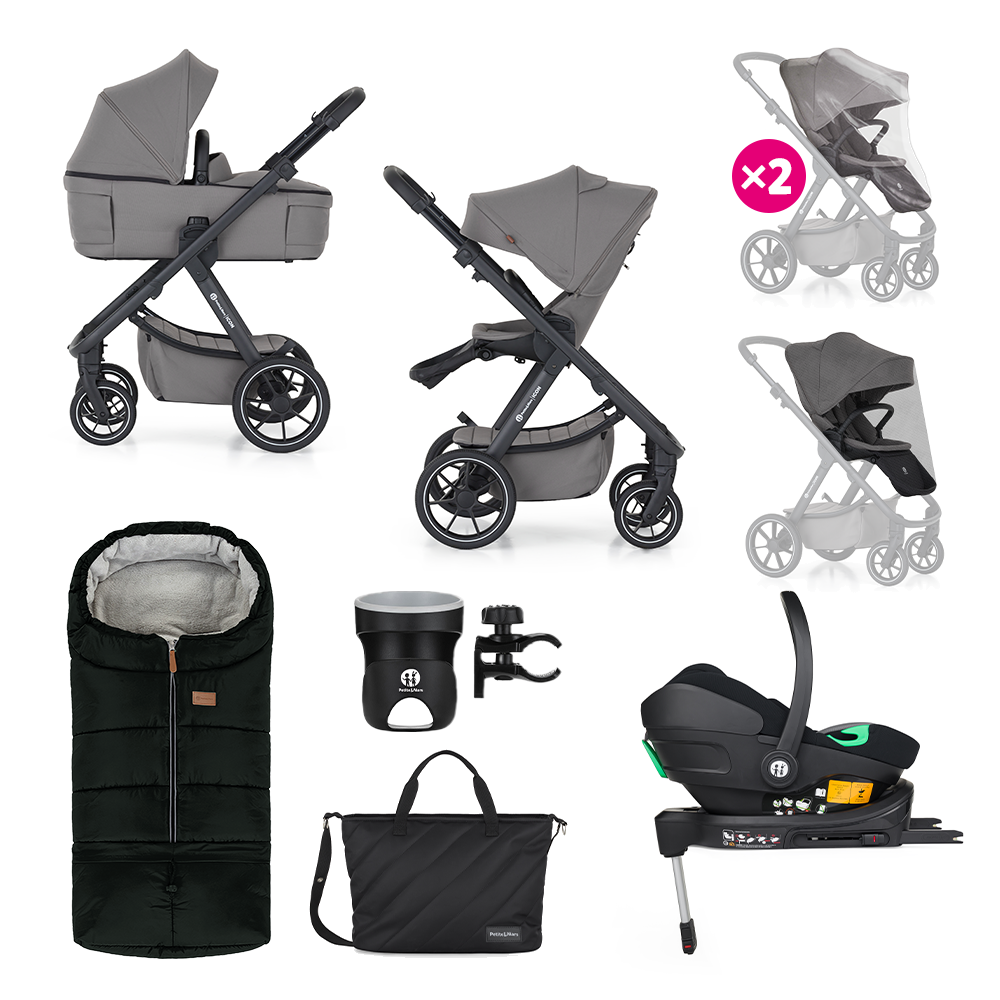 PETITE&MARS Kombinált babakocsi ICON 2in1 Dove Grey XXL RWS + Core Pro i-Size Black Grey  + Bázis