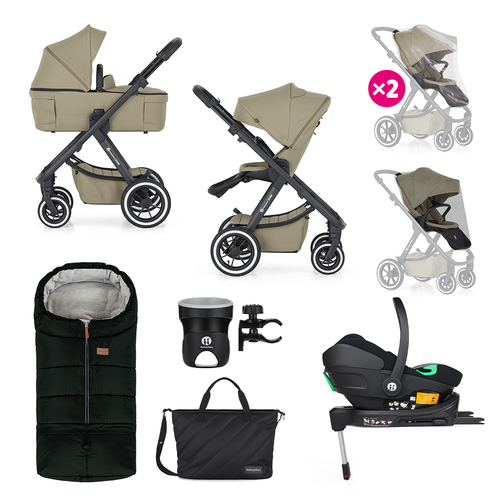 PETITE&MARS Kombinált babakocsi ICON 2in1 Mossy Green XXL AIR + Core Pro i-Size Black Grey  + Bázis