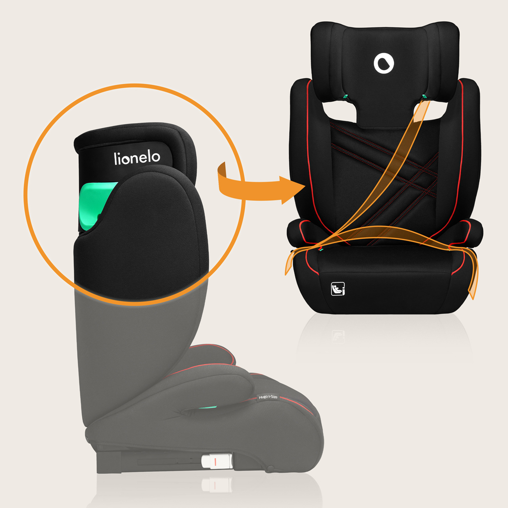 LIONELO Autósülés Hugo i-Size (100-150 cm) Sporty Fekete Piros