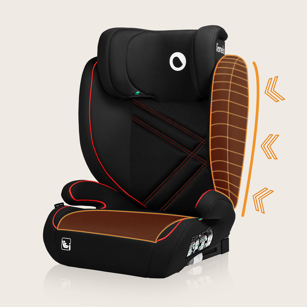 LIONELO Autósülés Hugo i-Size (100-150 cm) Sporty Fekete Piros