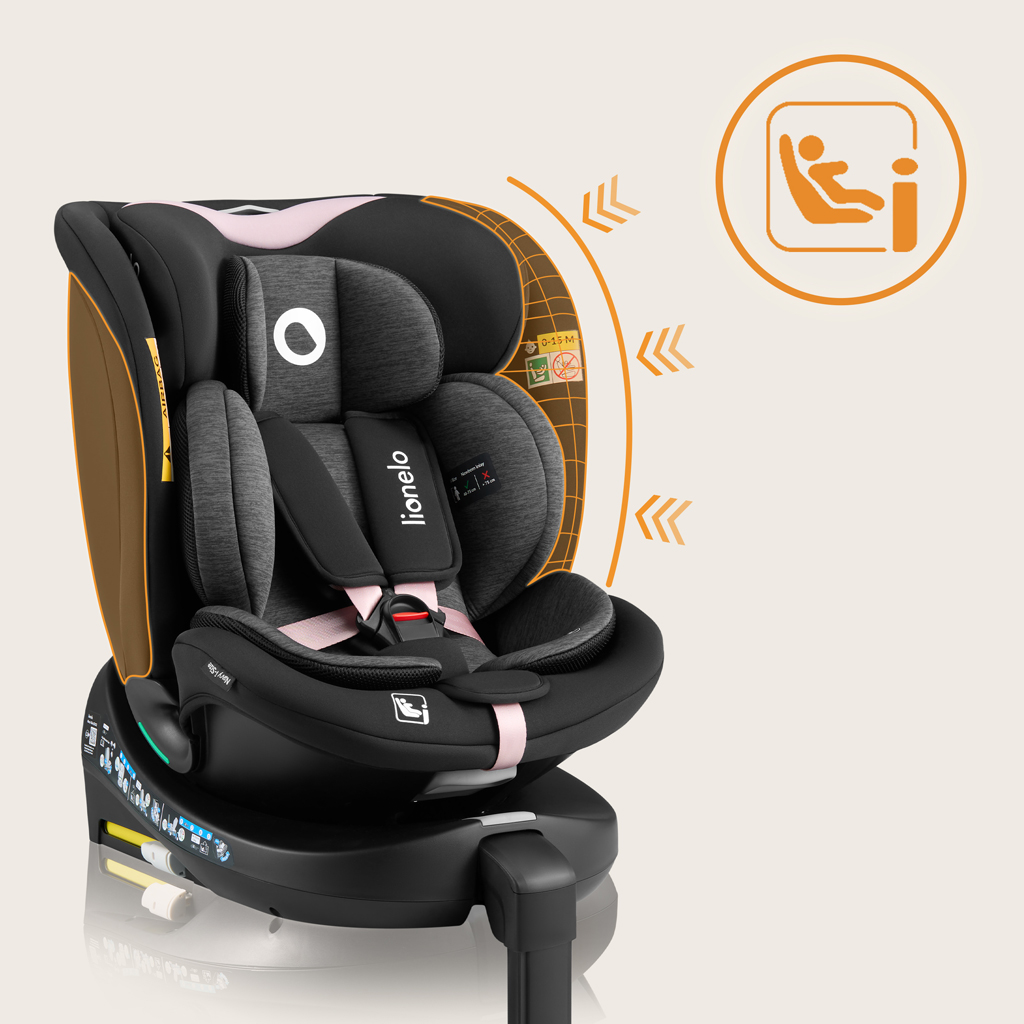 LIONELO Autósülés Navy i-Size (40-150 cm) Fekete Rózsaszín