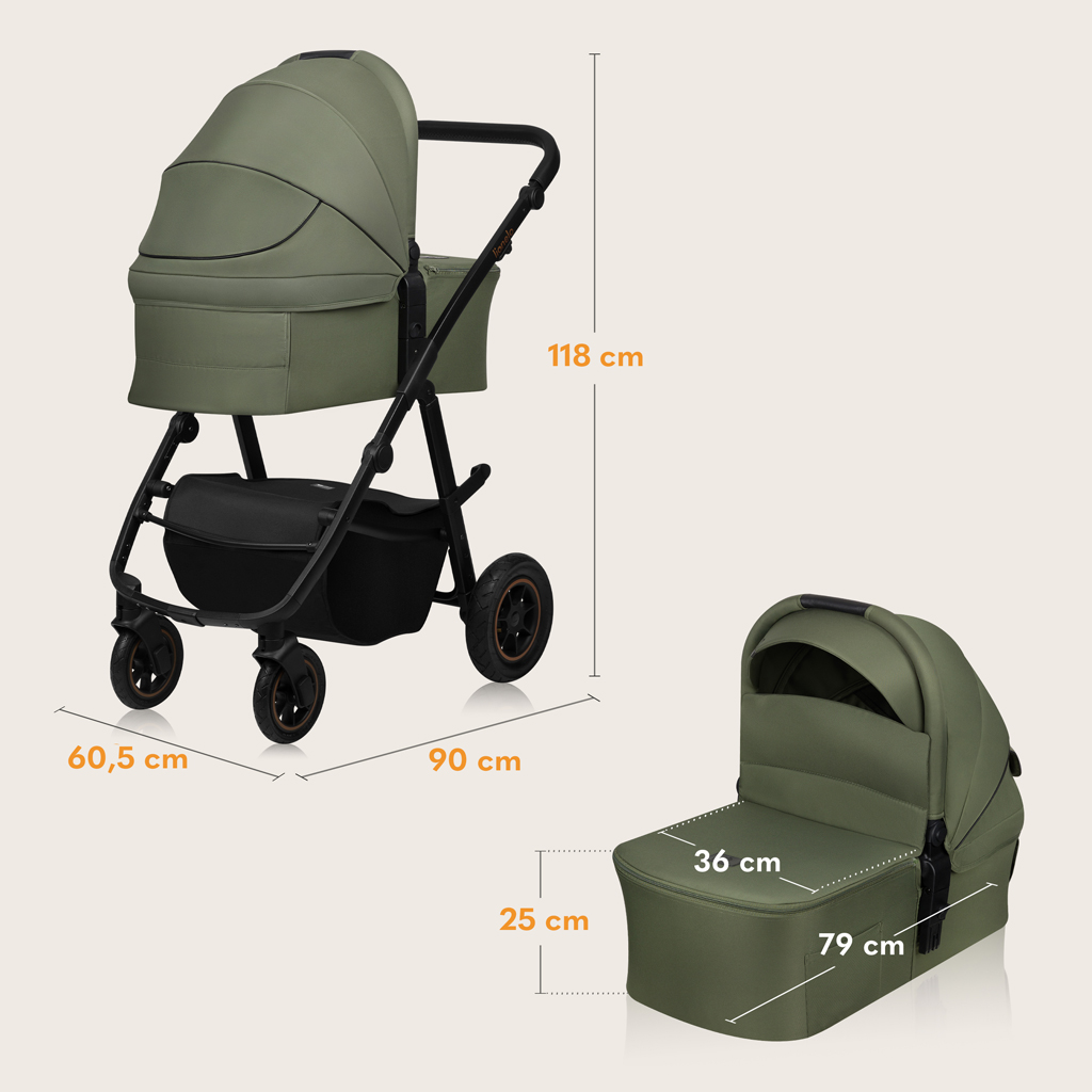 LIONELO Kombinált babakocsi Amber Plus 3 az 1-ben Zöld Erdő