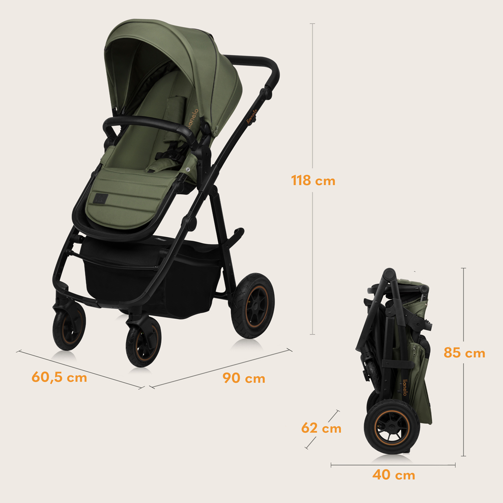 LIONELO Kombinált babakocsi Amber Plus 3 az 1-ben Zöld Erdő