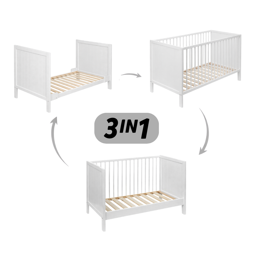 PETITE&MARS Fa kiságy Mila 3 in 1 White Wood 120x60 cm 