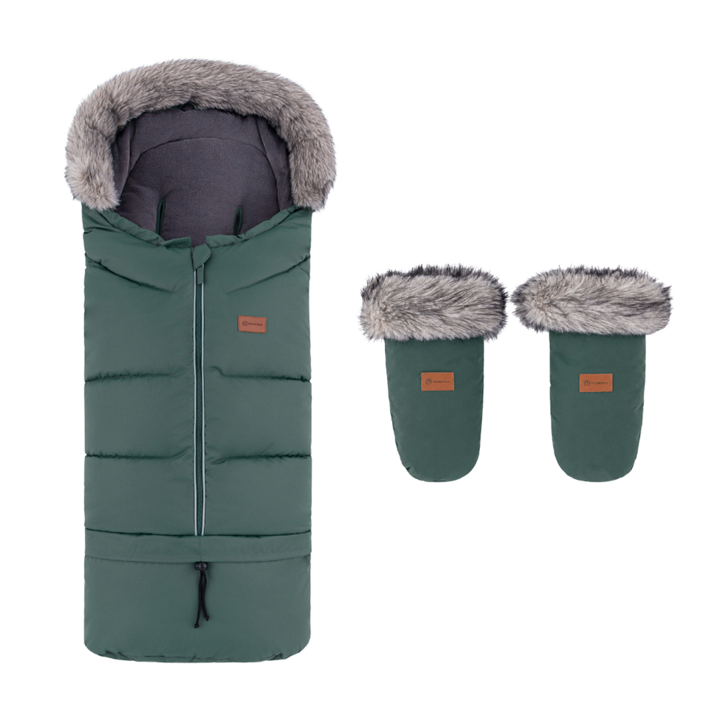 PETITE&MARS Arctic 4v1 téli bundazsák szett + babakocsi kézmelegítő Fjora Khaki