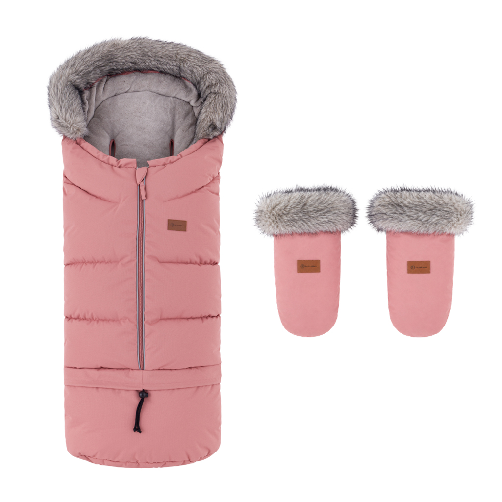 PETITE&MARS Arctic 4v1 téli bundazsák szett + babakocsi kézmelegítő Fjora Old Rose