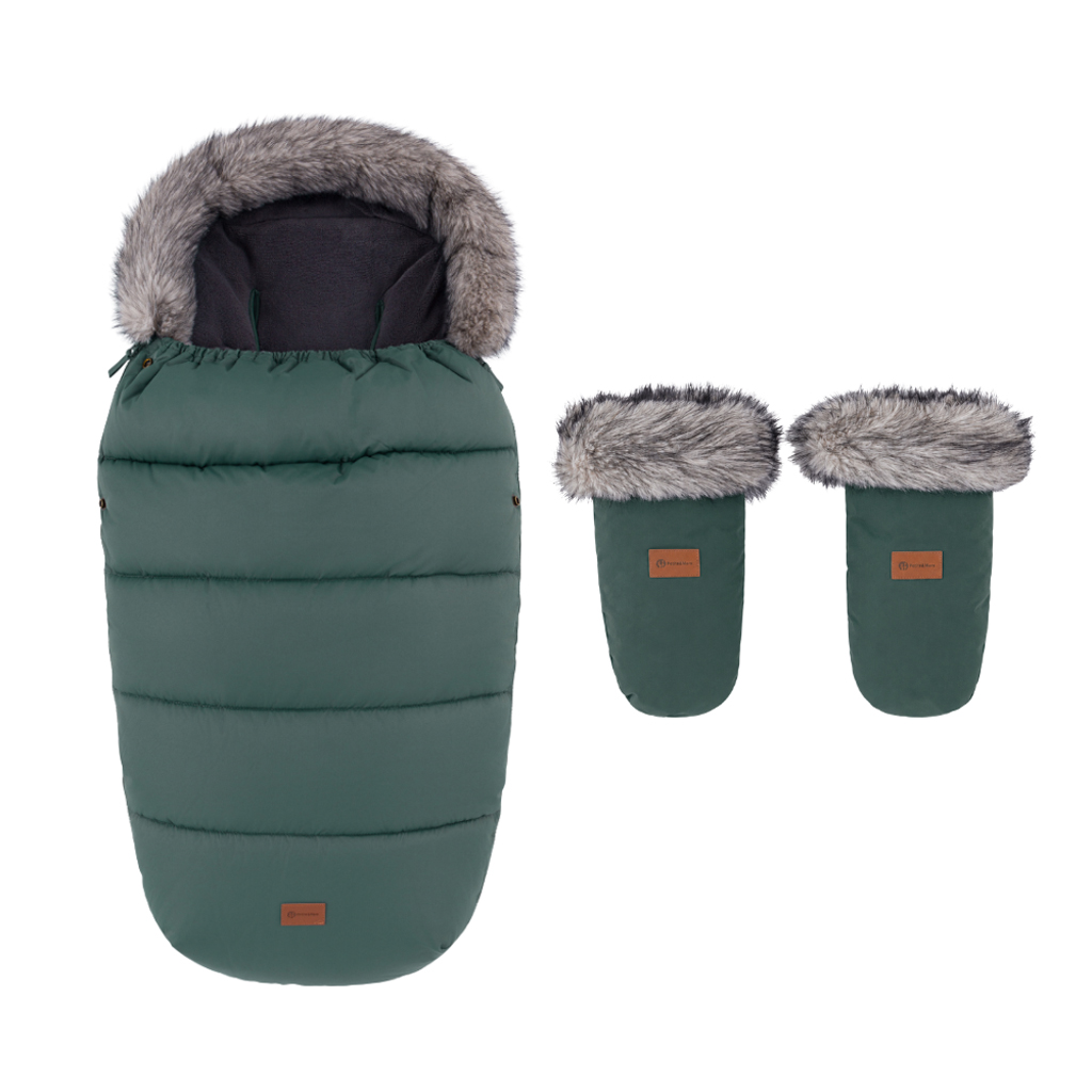 PETITE&MARS Comfy 4v1 téli bundazsák szett + babakocsi kézmelegítő Fjora Veritable Khaki