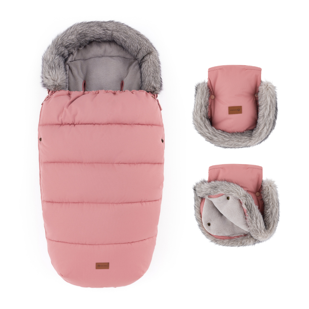 PETITE&MARS Comfy 4v1 téli bundazsák szett + babakocsi kézmelegítő Furry Old Rose