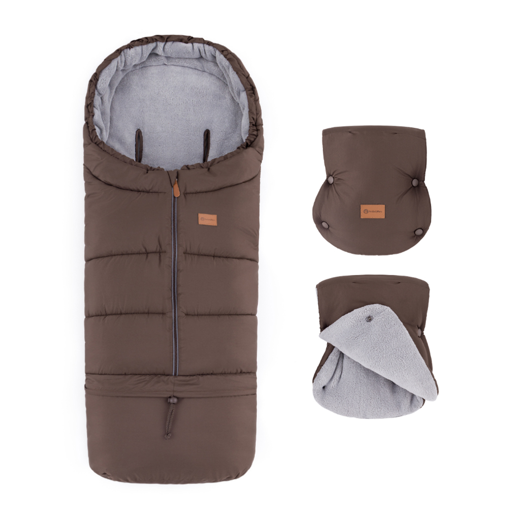 PETITE&MARS Téli szett Jibot 3in1 bundazsák + kézmelegítő kesztyű babakocsira Jasie Dark Walnut
