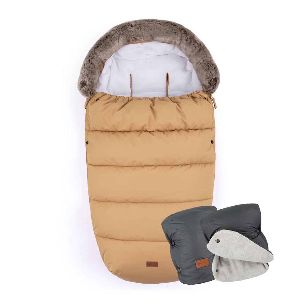 PETITE&MARS Bundazsák Comfy 4in1 Elegant Caramel + Kesztyű Jasie Charcoal Grey