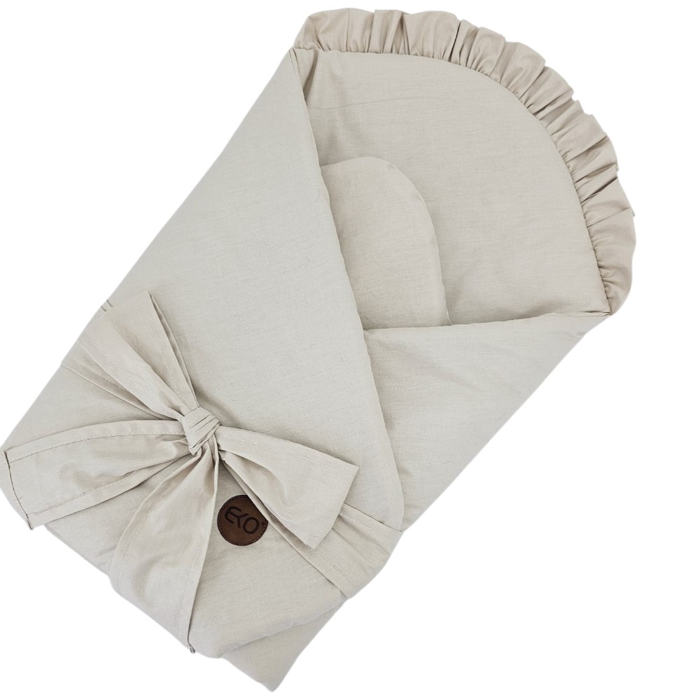 ECO Pamut pólya kivehető kókuszos betéttel, masnival és fodros Light Beige 75x75cm