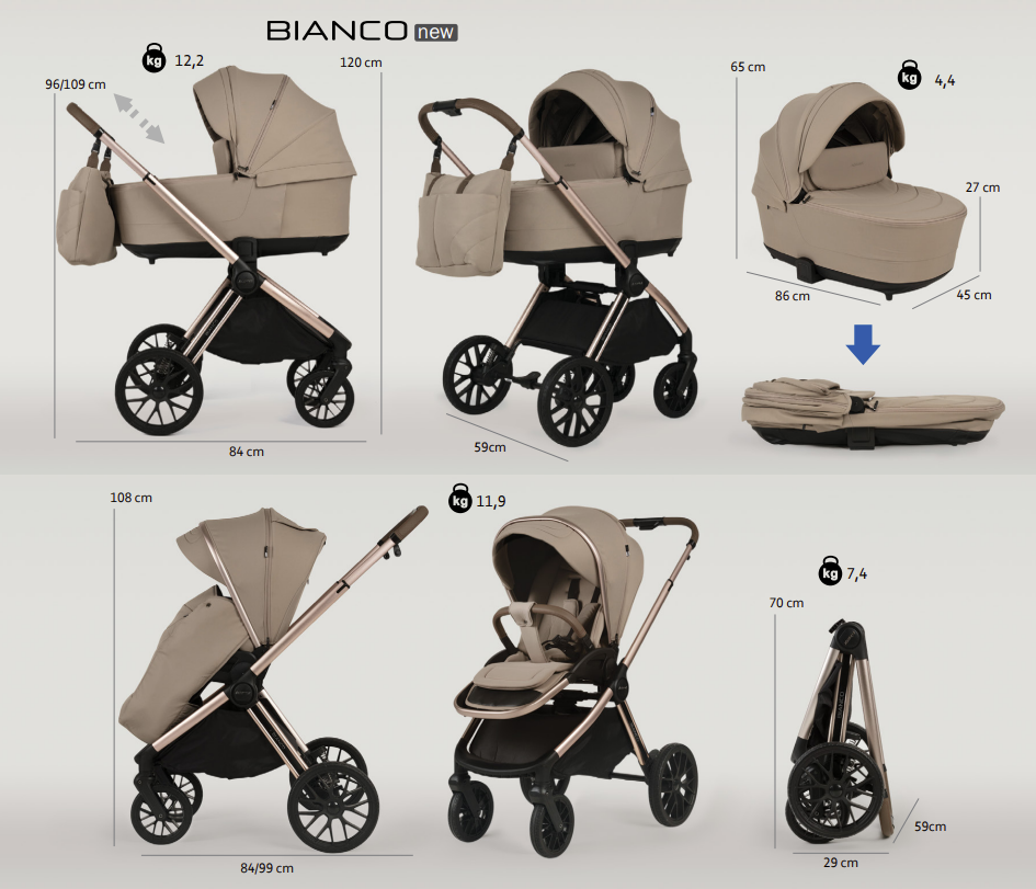 ADAMEX Kombinált babakocsi Bianco 11 New Chocolate Fango