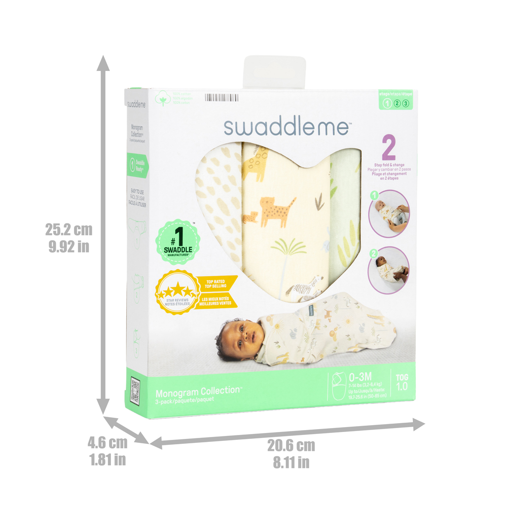 INGENUITY SwaddleMe™ kagyló pamut 1 db 0-3 hónapos Monogram Collection™ Safari pólya, 3 db