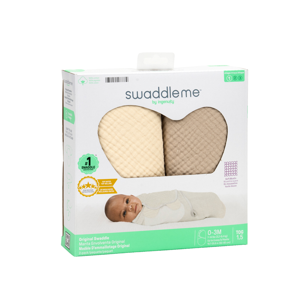 INGENUITY SwaddleMe™ muszlin pólya 1 db 0-3 hónapos kortól Cream/Cashew, 2 db
