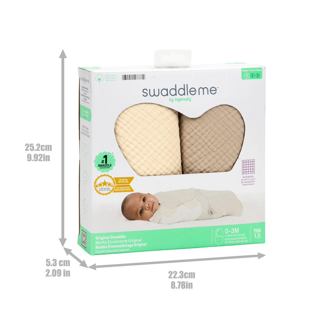 INGENUITY SwaddleMe™ muszlin pólya 1 db 0-3 hónapos kortól Cream/Cashew, 2 db