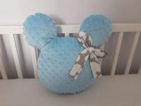 Handmade Mickey díszpárna minky wellsoft kék szörke masnival