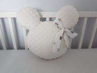 Handmade Mickey díszpárna minky wellsoft vajszín fehér masnival