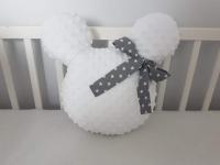 Handmade Mickey díszpárna minky wellsoft fehér szürke masnival