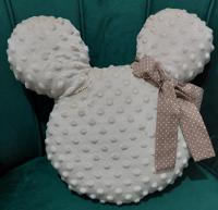 Handmade Mickey bézs díszpárna minky barna masnival