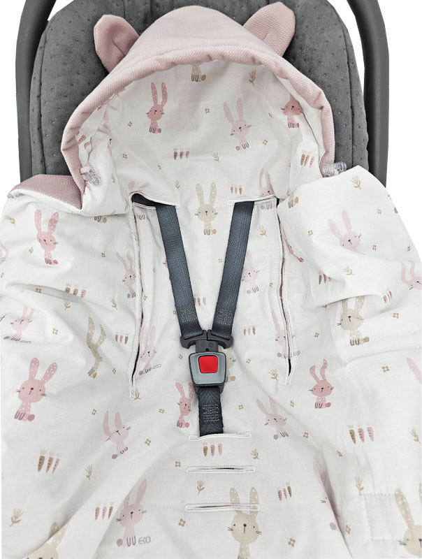 EKO Alvózsák autósüléshez Velvet Bunny rózsaszín