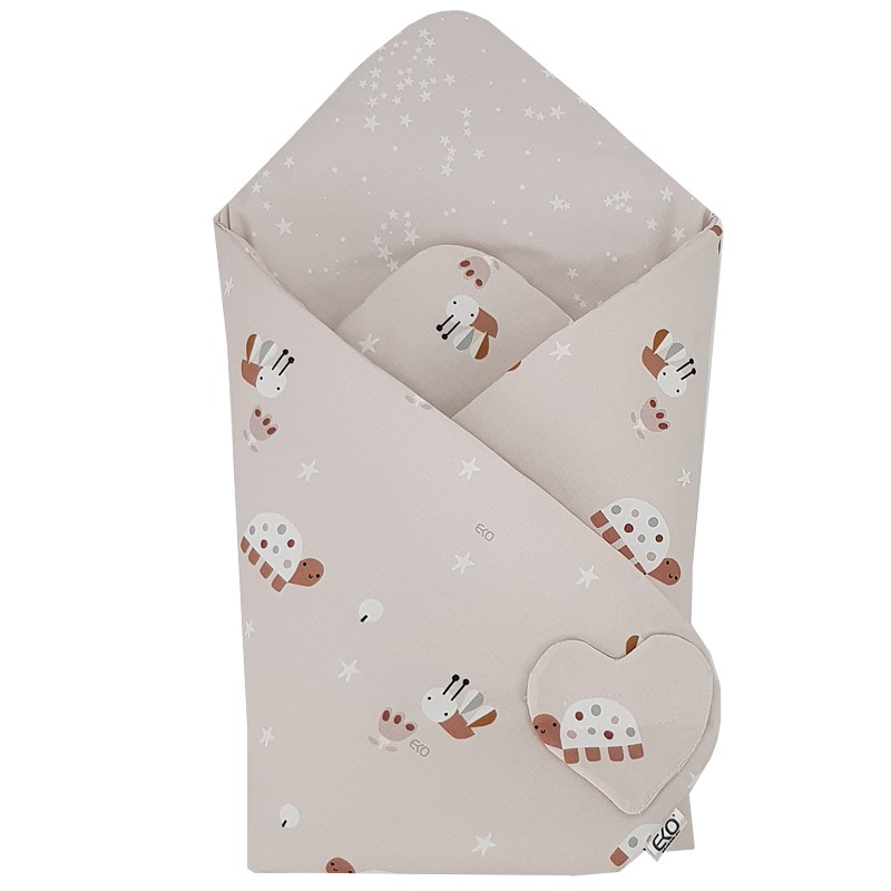 EKO Csomagolókendő pamut kétoldalas Bees Stars Beige 75x75 cm