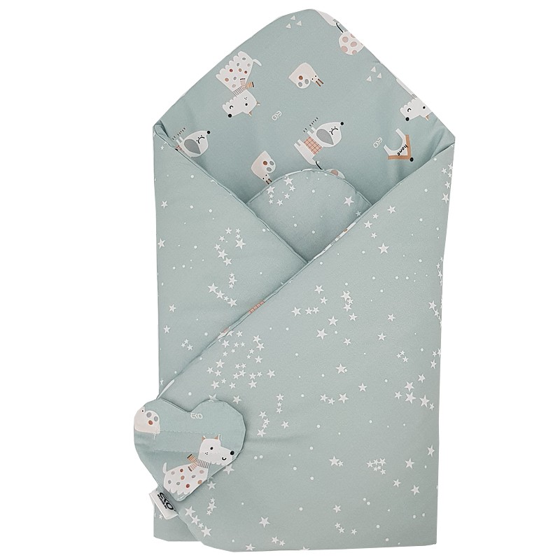 EKO Kifordítható pamut pólya Dogs Stars Mint 75x75 cm