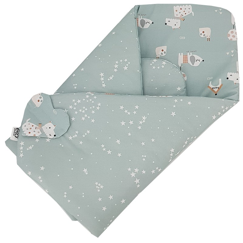 EKO Kifordítható pamut pólya Dogs Stars Mint 75x75 cm